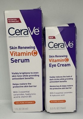 CeraVe Hyaluronic Acid Face Serum with Vitamin C/1 Oz Plus Eye Cream .5 Oz -A