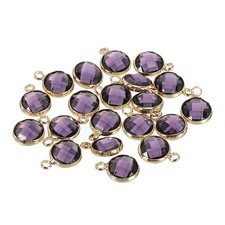 Crystal Birthstone Charm 9mm Dia, February Pendants Drop Bead Purple 20Pcs