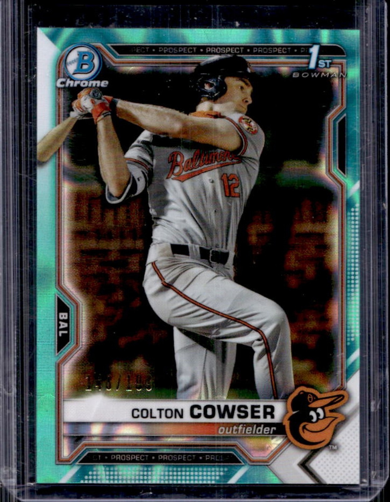 2021 Bowman Draft Colton Cowser Chrome Aqua Lava Refractor 1st #/199 Orioles