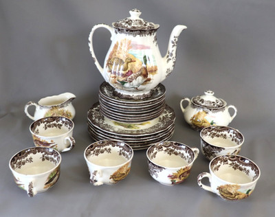 6 Pers. (24T.) Kaffee / Teeservice Royal Worcester Palissy Game Series