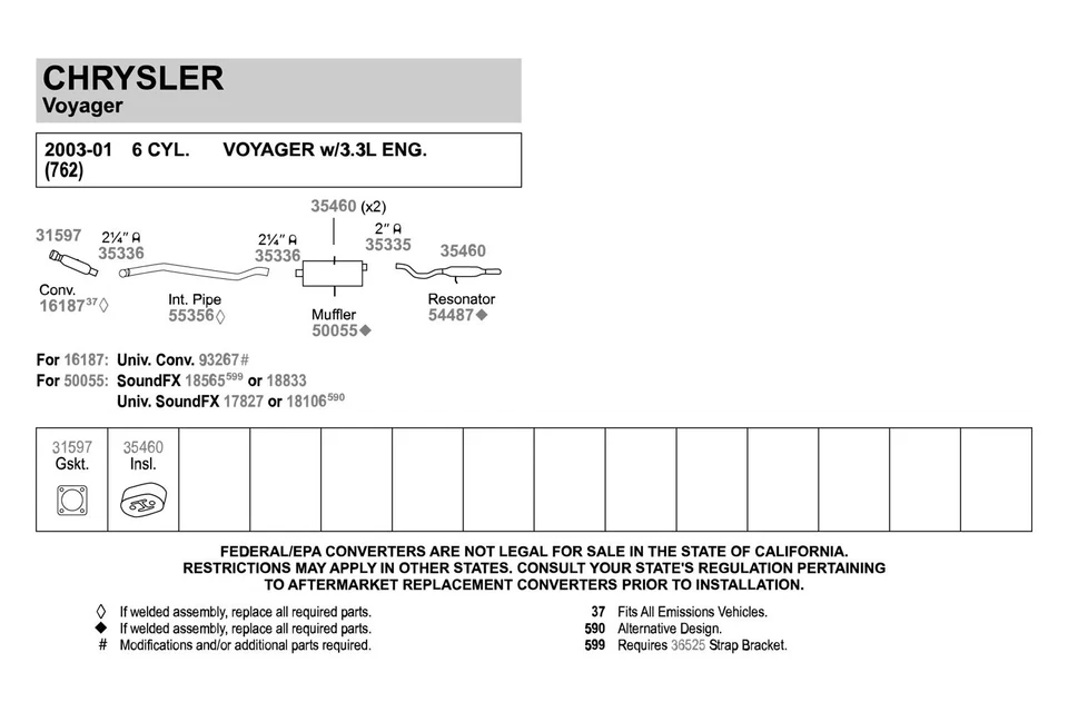 For Dodge Grand Caravan 01-05 Walker Aluminized Steel Exhaust Intermediate Pipe Foto 4 de 4