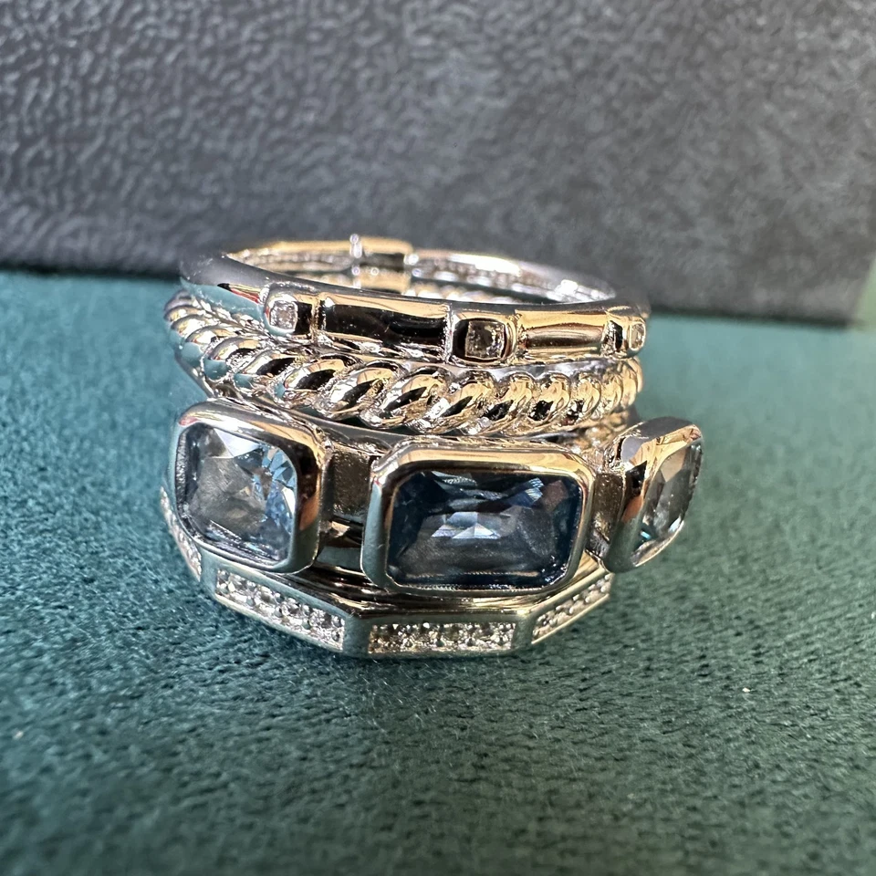 DAVID YURMAN 925 из чистого серебра синий топаз кабель стек кольцо размер 7 - Изображение 3 из 4