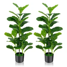 Artificial Tree 2-Pack Artificial Fiddle Leaf Fig Tree for Indoor & Outdoor