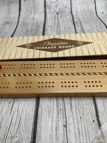 Vintage Pleasantime Cribbage Board 3 Track in Original Box W/Pegs - Picture 3 of 9