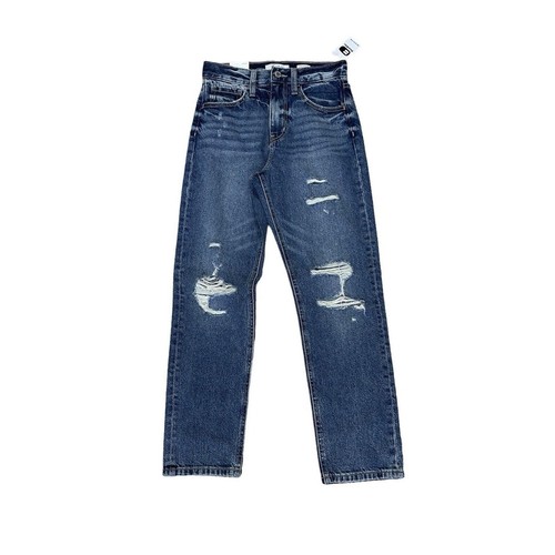 New-KanCan Women’s 90s Cropped Straight Leg Denim Jean Distressed Measures 26x27