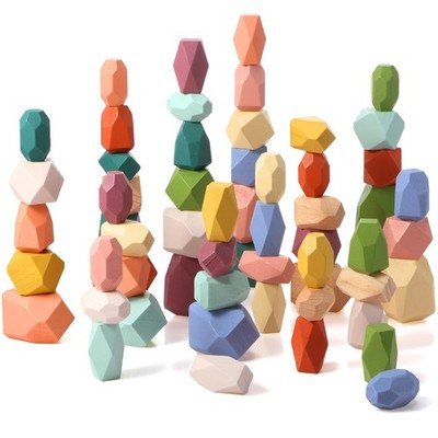60 Pcs Stacking Rocks Montessori Colorful Wooden Balance Stones Easter Basket...