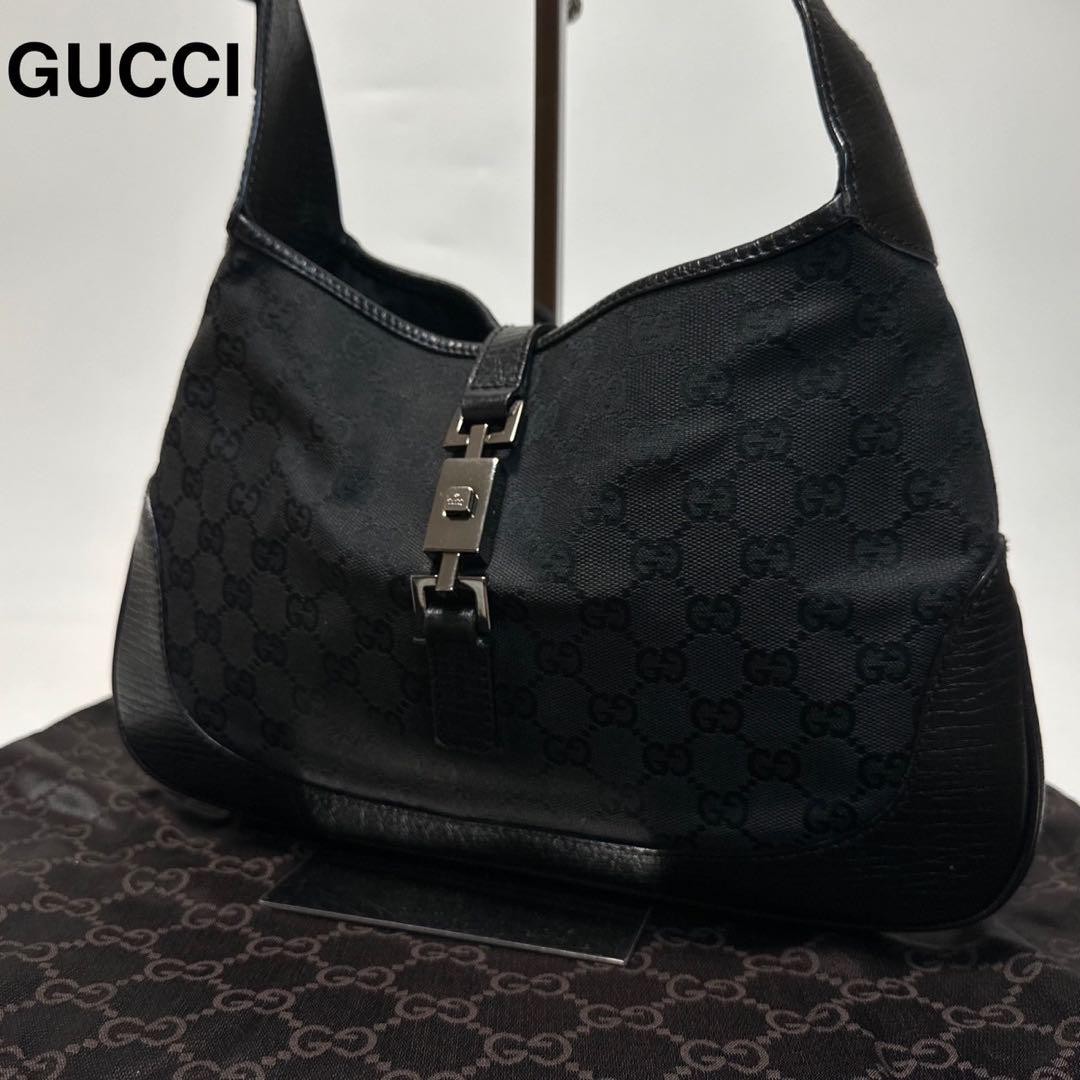 Preowned Gucci GG Canvas Leather Jackie Handbag with Storage Bag