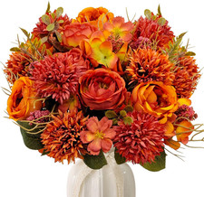 2 Bundles Fall Artificial Flowers Bouquet Fake Peony Silk Chrysanthemums Autumn