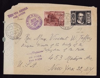 VATICAN 1950 Sc# 131 & E12 Stamps on AIR SPECIAL DELIVERY Cover to NYC cv$23 _mb
