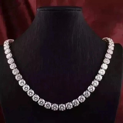 14CT Round Cut Simulated Diamond Women Tennis Necklace 14K White Gold Plated
