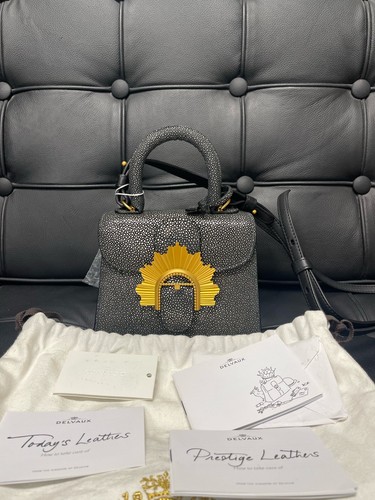 Delvaux Brillant Micro Leather Sunburst Gold Top Handle Crossbody Bag