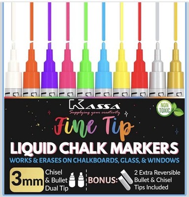 Neon Flüssigkreidemarker 10 Stück -3 mm Feine Spitze - Fenster/Tafel Stifte