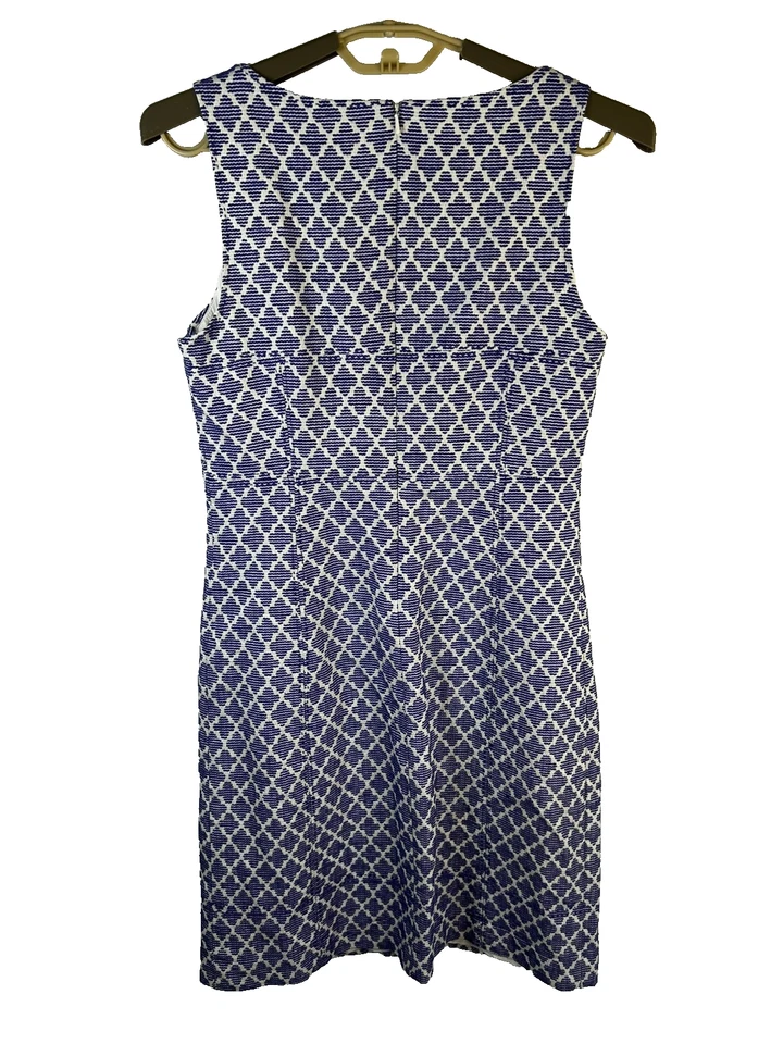 Vestido para mujer Tory Burch sin mangas azul blanco geométrico talla 8 Foto 2 de 4