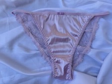 Soft Light Pale Pink Satin String Bikini Panties Delicate Lace Back Sz Med