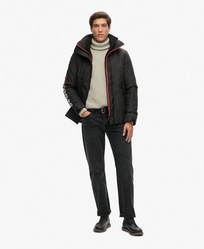 Superdry Jacket Coat Hooded Yachter Windbreaker Jacket Zip Pockets Black Orange - Picture 6 of 7