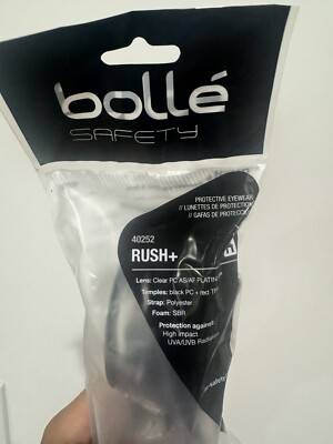 (Q:6) Bolle Rush+ Safety Glasses Black/Red w Foam Clear Anti-Fog Lens 40252