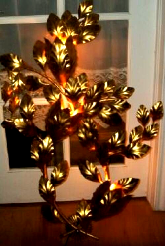 ITALIAN TOLE WALL LAMP HOLLYWOOD REGENCY GILT BIG LEAF S SALVADORI HUGE - Picture 7 of 9