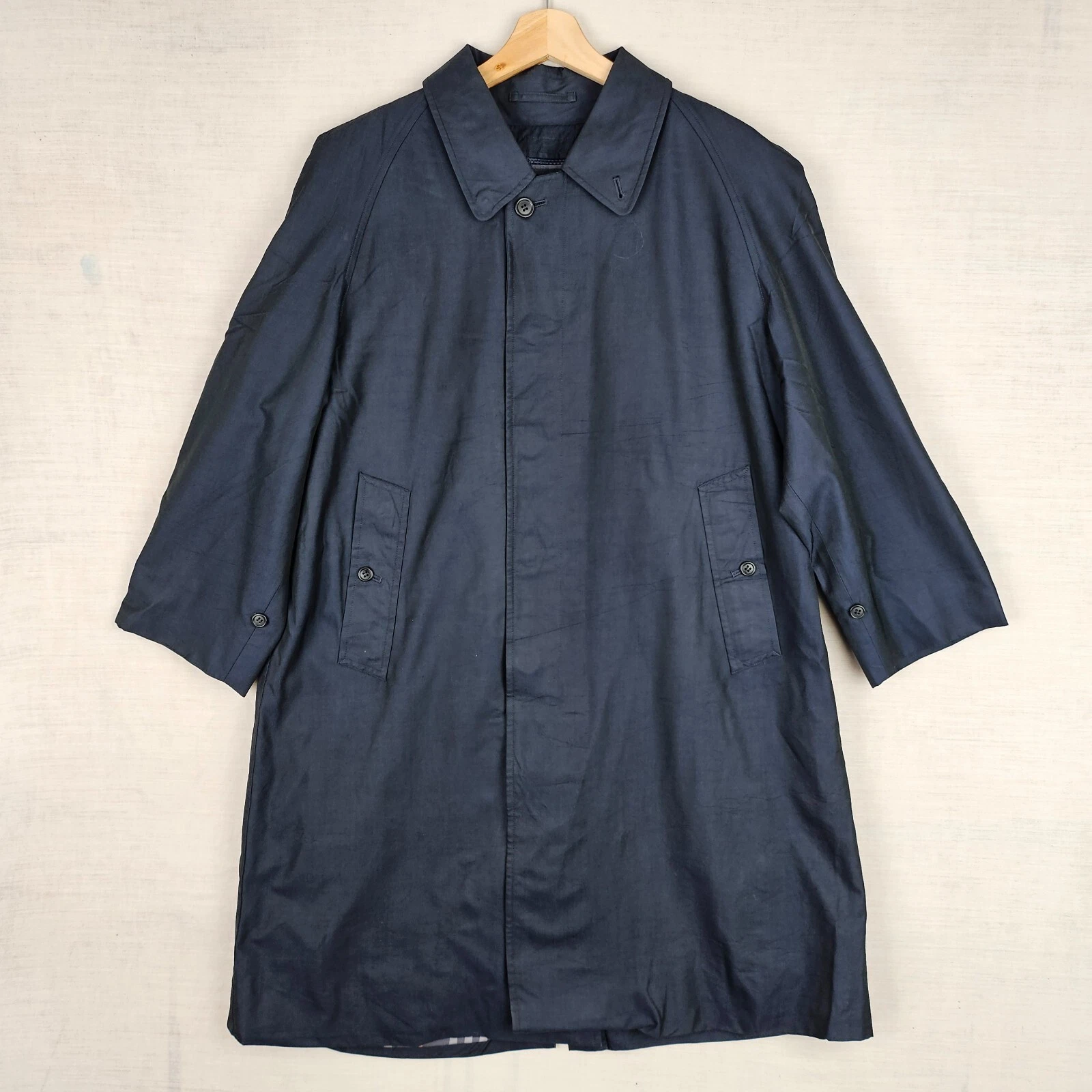 Cappotto Vintage Burberry Uomo L Blu Navy Mac 'Collezione Prestige' Raro Foderato