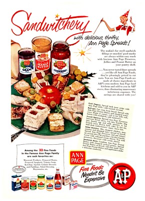 PRINT AD 1951 A&P Sandwitchery Ann Page Spreads Preserves Jams Peanut Butter