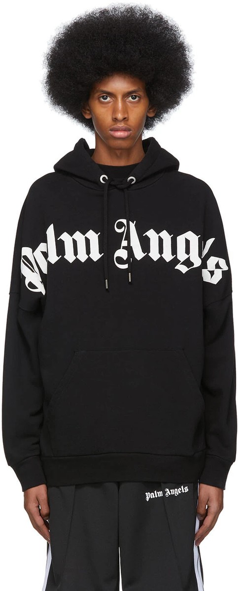 NEW Palm Angels Front Over Logo Black Men's Oversized Hoodie NEW Palm Angels Front Over Logo Black Men's Oversized Hoodie