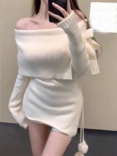 Cute Womens Girls Autumn Off shoulder Long Sleeve Slim Pullover Knitted Sweaters