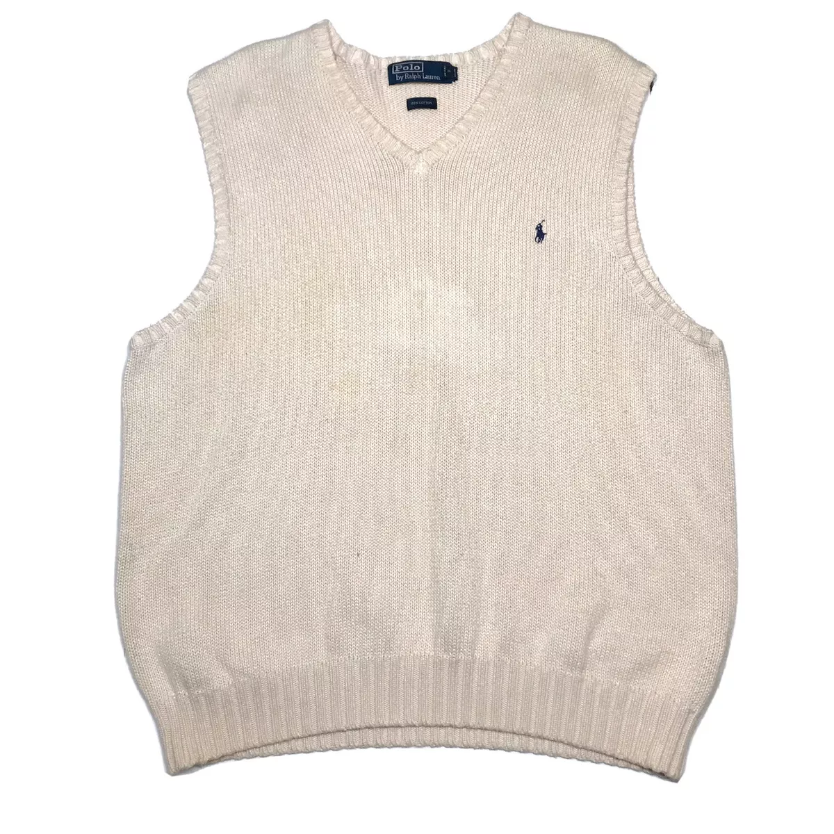 Vintage Polo Ralph Lauren Mens Knit Sweater Vest Size XL Cream