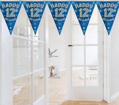 631229|Party Bunting Happy 12th Bday Blue Holo 11 - Tiger Feet