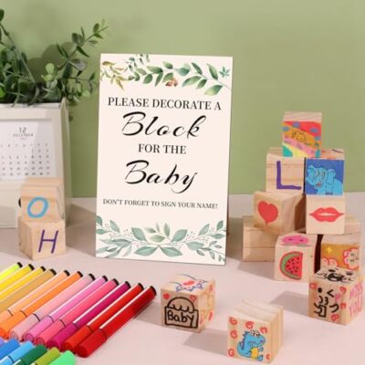 55 stuks babyshower-spelset, babyfeestspelset, 30 bouwblokken