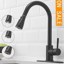 Matte Black Swivel Kitchen Sink Faucet Pull Out Spray Brass Single Handle Tap
