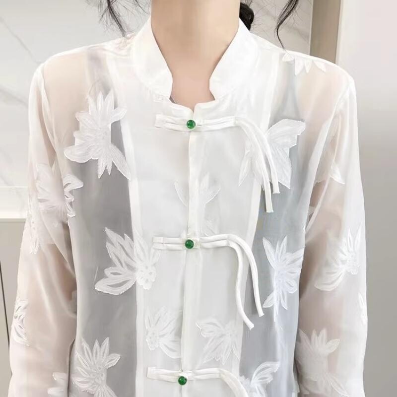 Chinese Lady Chiffon Jacket Jacquard Tang Suit Cheongsam Shirt