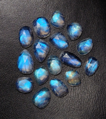 High AAAAA Quality Rainbow Moonstone Slice  Fancy Shape Faceted Cut  Flat Back