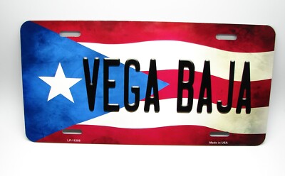 PUERTO RICO FLAG VEGA BAJA ISLA DEL ENCANTO METAL CAR NOVELTY LICENSE PLATE TAG