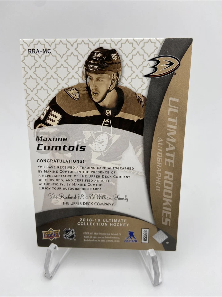 2018-19 UD Ultimate Collection Hockey Urimate rookies Autograped MAXIME COMTOIS - Image 4 of 4