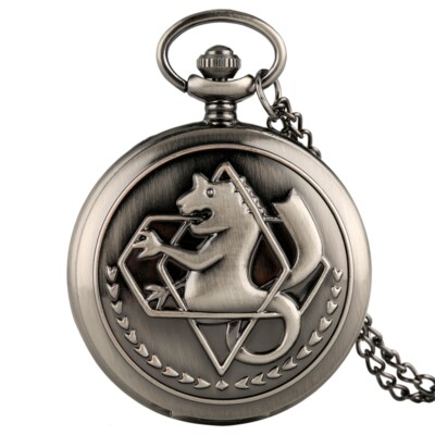 Antique Gray Case Fullmetal Alchemist Quartz Pocket Watch for Men Necklace  Chain