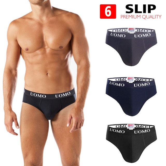 Set 6 Pezzi Slip Uomo Mutande Cotone Elasticizzato Intimo Nero Grigio Blu VEQUE