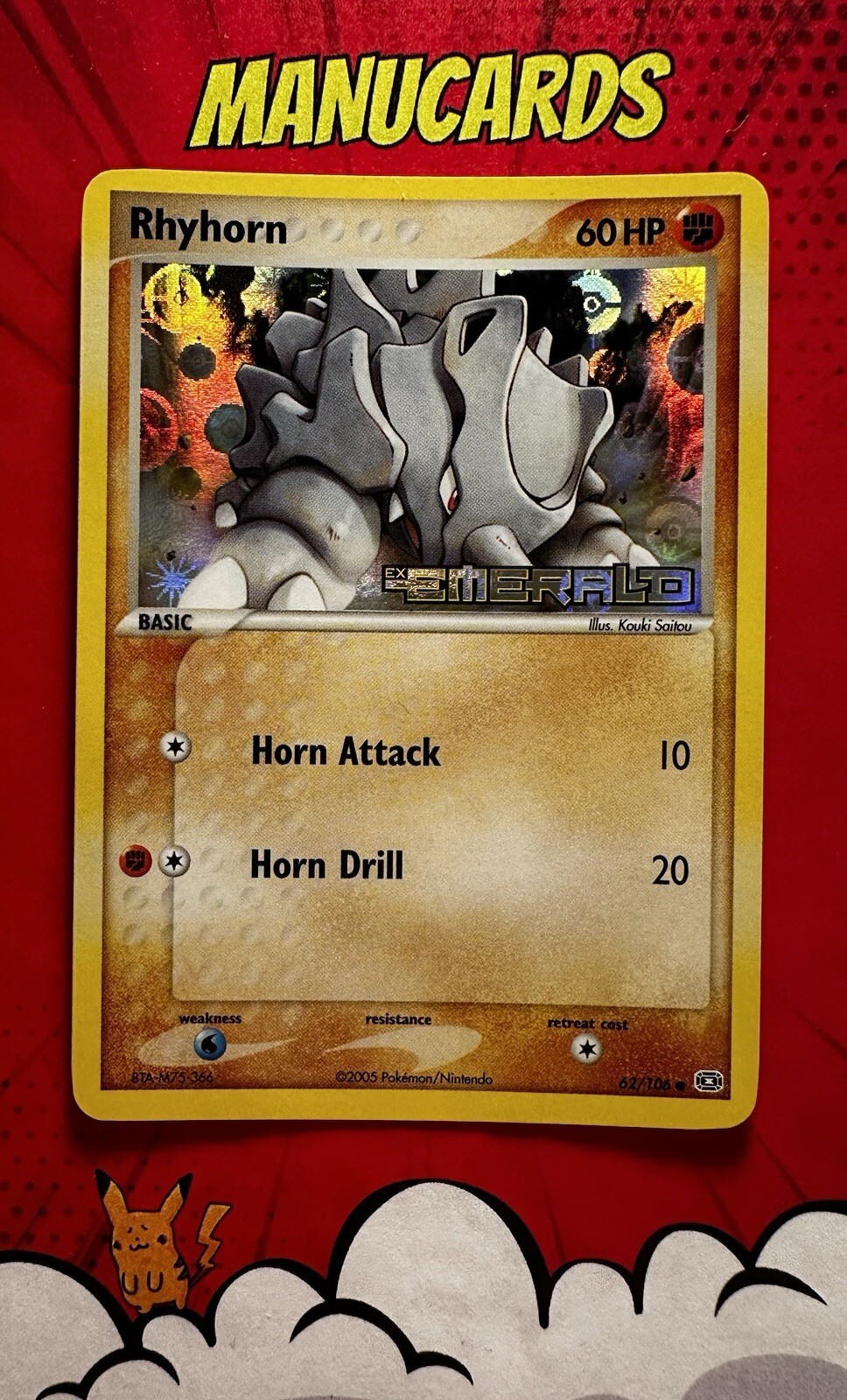 Pokemon Card Rhyhorn 62/106 Reverse Holo Stamp EX Emerald 2005 ENG NEAR MINT