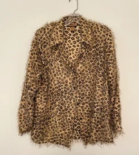 Vintage Creative Design Womens Jacket Large Leopard Print Fuzzy Mob Wife 90s Y2K