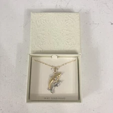 New 10K Yellow & White Gold Dolphin Fish Sea Ocean Pendant GF
