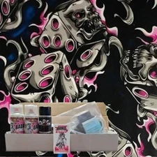 Hydro Dipping Kit-Blue/Pink Flaming Dice Film, Activator, Paints