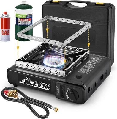WADEO Dual Fuel Portable Camping Stove with 3FT CGA600&M16*1 Propane Regulator Hose
