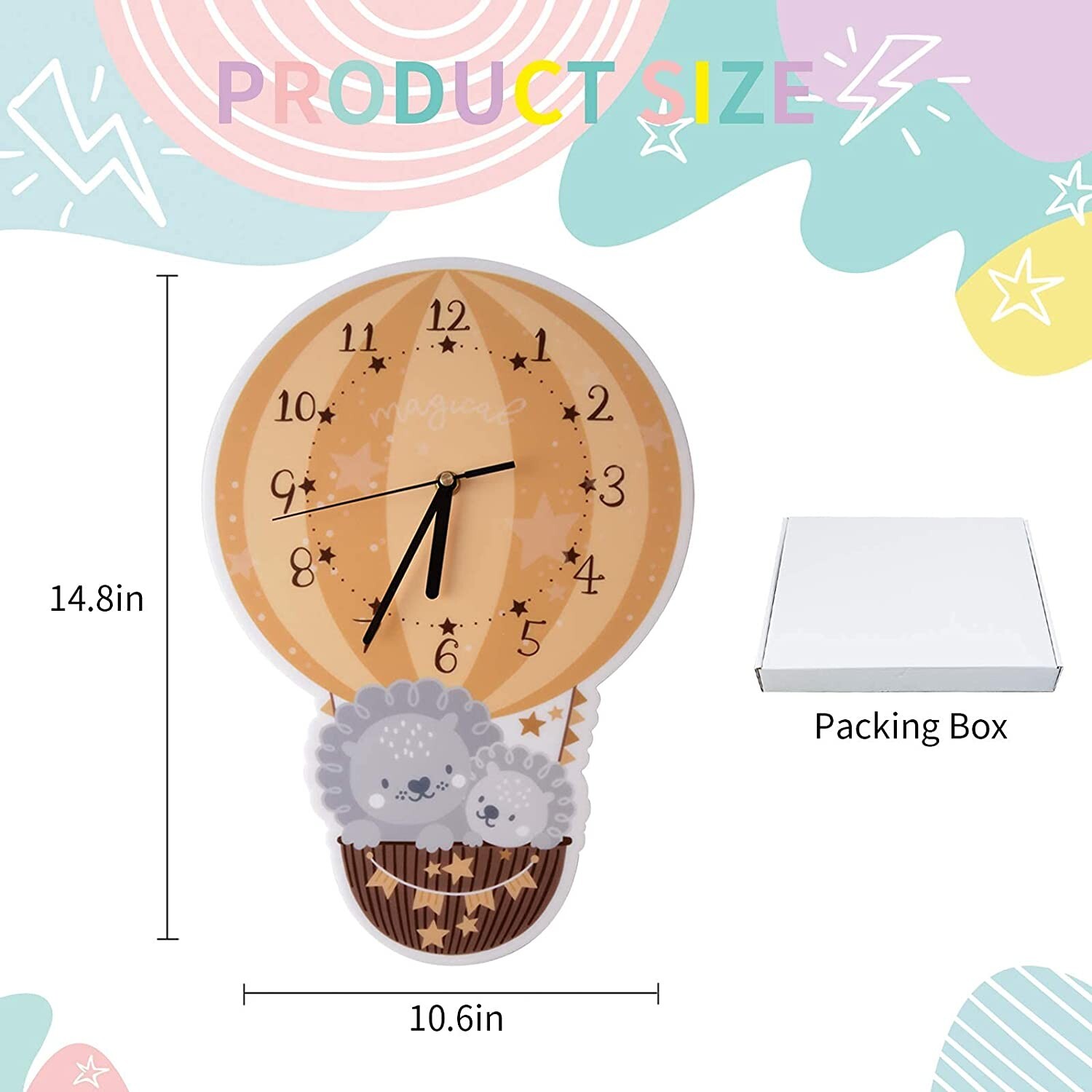 Lion Wall Clock for Kids, Silent Wall Clock with Battery Operated for Girls and