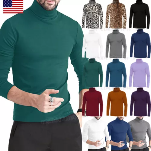 Herren schmale Passform T-Shirt Rollkragenpullover Langarm Pullover Top warm lässig USA - Bild 1 von 19