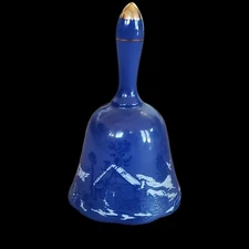 Bell Winter Snow Scene Currier & Ives Limited Edition Blue Gold Trim 5" Vintage