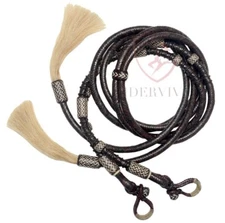 Split Reins 20 plait, Split Reins Dark Chocolate Brown Rawhide & Natural Weaving