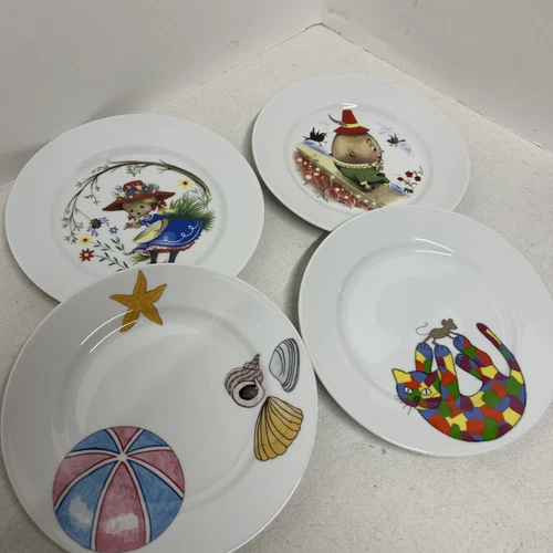 4 Vintage China Nursery Rhyme Plates Humpty Dumpty  Little Miss Muffet  Two More