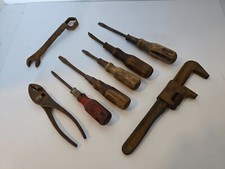 Vintage Lot of 8 Hand Tools Wrench Wood Handl...