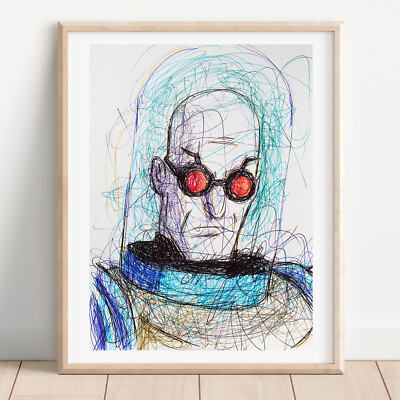 Mr. Freeze Ballpoint Pen Print, Batman Art Poster
