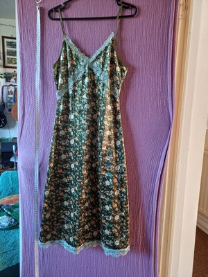 cider olive green floral velvet feel dress with lace trim size 8 | eBay UK