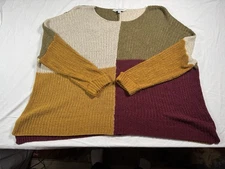 Davi & Dani Color block Knit Sweater Women's Sz L Pullover Oversized Fall Winter