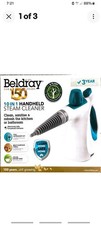 Beldray 10-in-1 1000W Handheld Steam Cleaner with Accessories - White/Turquoise.
